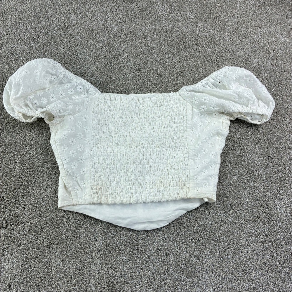 White Eyelet Embroidered Puff Sleeve Crop Top Juniors‎ M Cottagecore Coquette - Picture 11 of 11